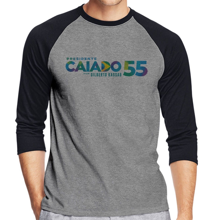 Camiseta Raglan Ronaldo Caiado Presidente 2026 PSD 55 Manga 3/4 - Cinza/Preto