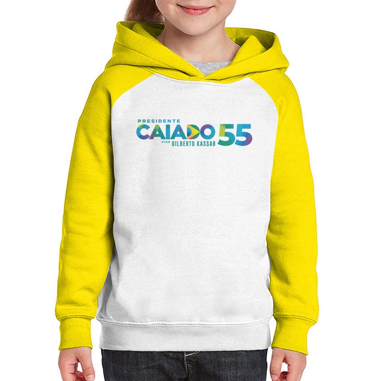 Moletom Infantil Ronaldo Caiado Presidente 2026 PSD 55 - Branco/Amarelo