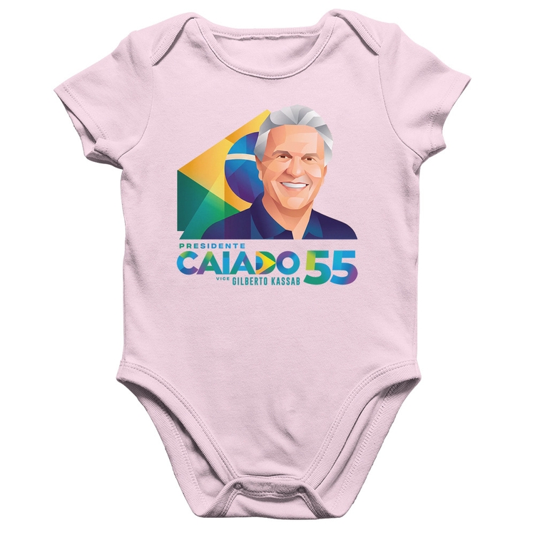 Body Bebê Algodão Ronaldo Caiado Presidente - Rosa Bebê