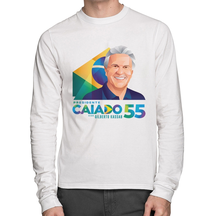 Camiseta Algodão Ronaldo Caiado Presidente Manga Longa - Branca