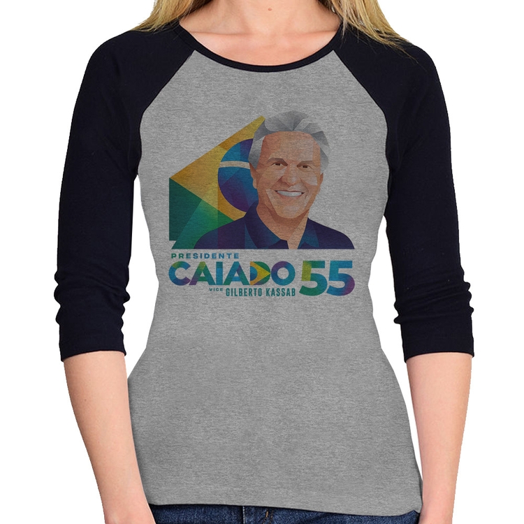 Baby Look Raglan Ronaldo Caiado Presidente Manga 3/4 - Cinza/Preto