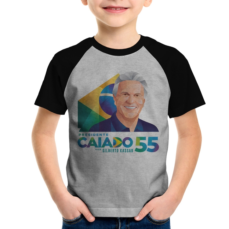 Camiseta Raglan Infantil Ronaldo Caiado Presidente - Cinza/Preto