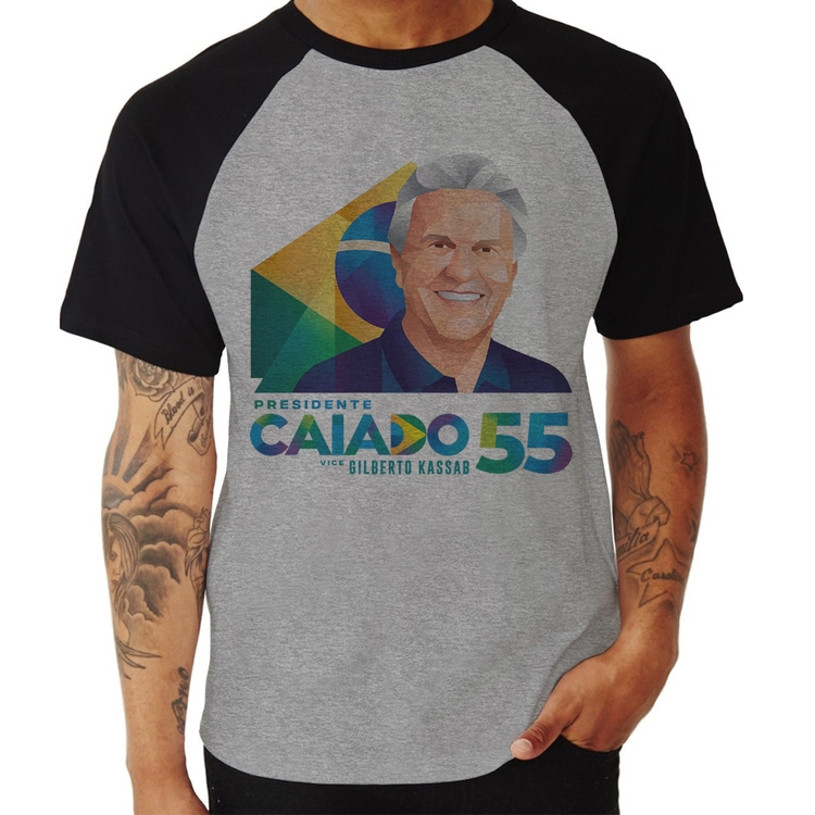 Camiseta Raglan Ronaldo Caiado Presidente - Cinza/Preto