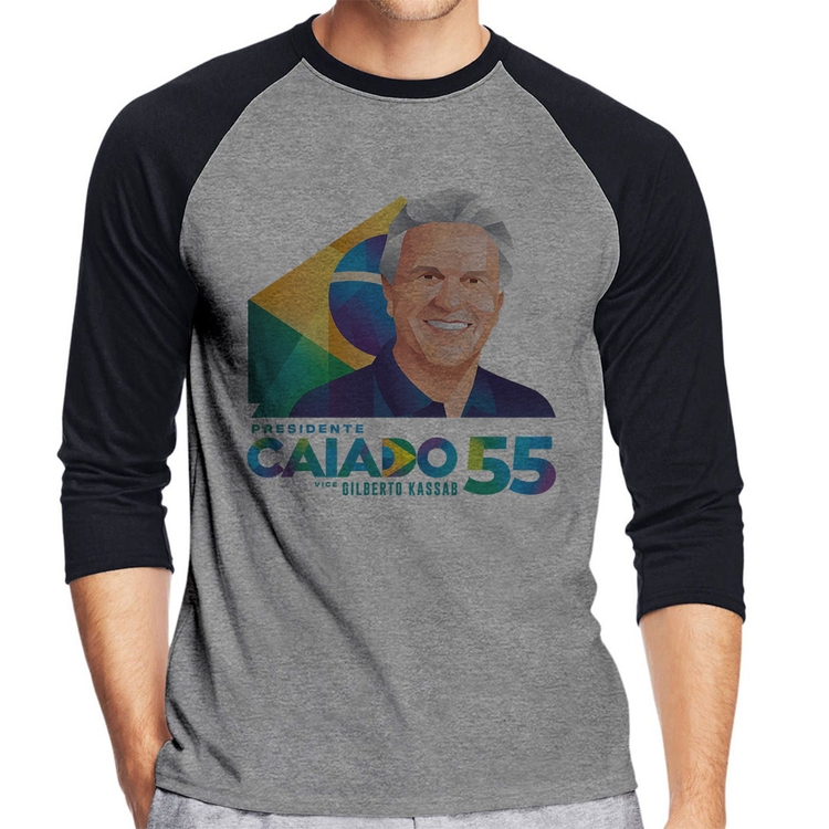 Camiseta Raglan Ronaldo Caiado Presidente Manga 3/4 - Cinza/Preto