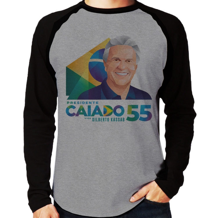 Camiseta Raglan Ronaldo Caiado Presidente Manga Longa - Cinza/Preto