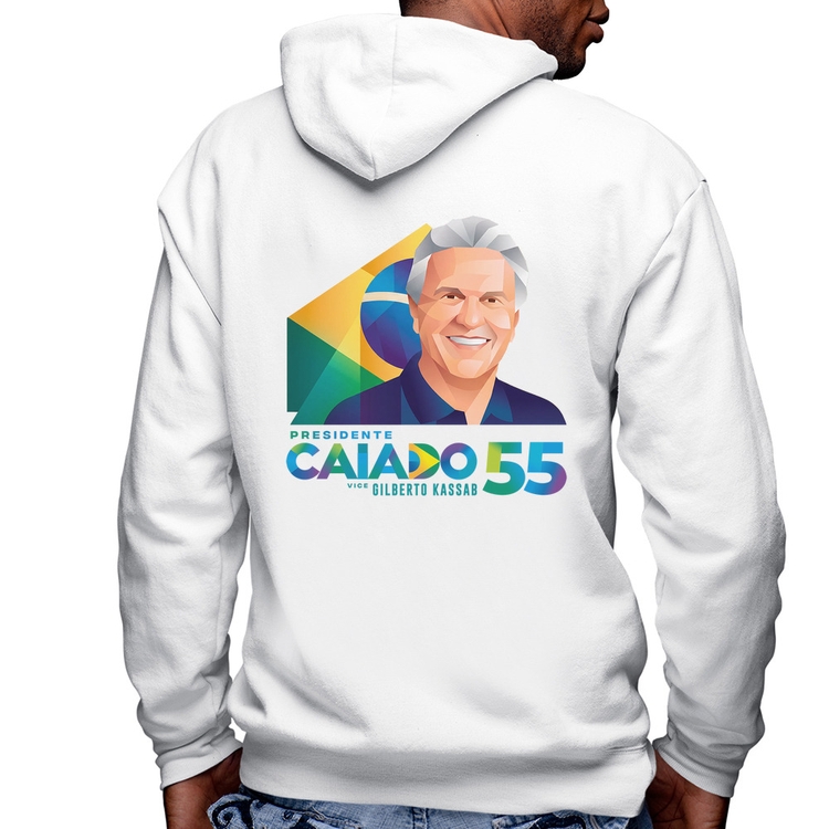 Blusa Moletom Ronaldo Caiado Presidente Masculina com Capuz e Zíper - Branca