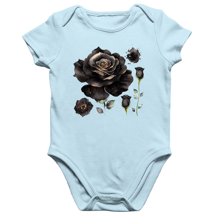 Body Bebê Algodão Rosas negras - Azul Bebê