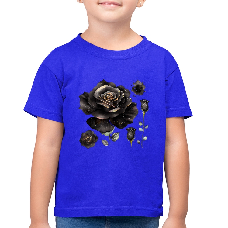 Camiseta Algodão Infantil Rosas negras - Azul Royal