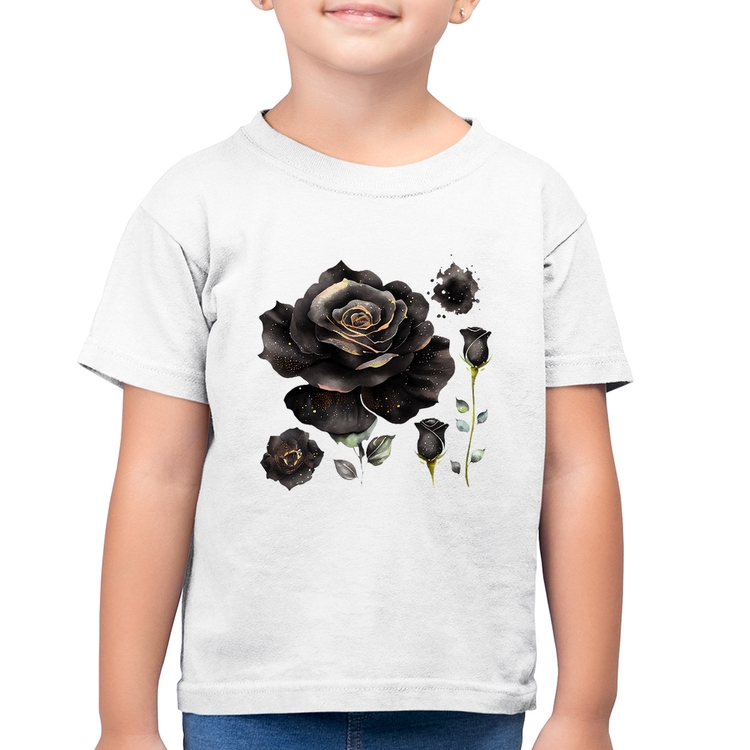 Camiseta Algodão Infantil Rosas negras - Branca