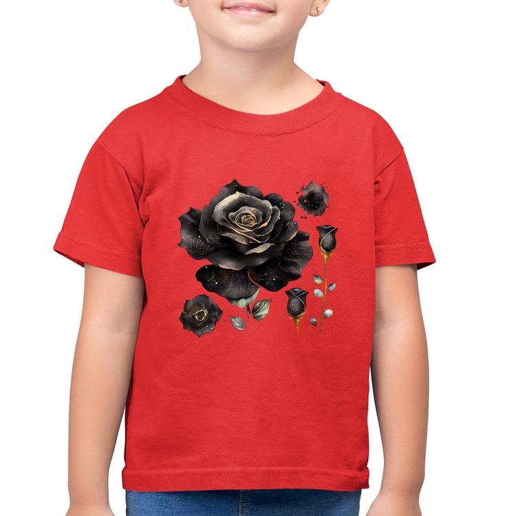 Camiseta Algodão Infantil Rosas negras - Vermelha