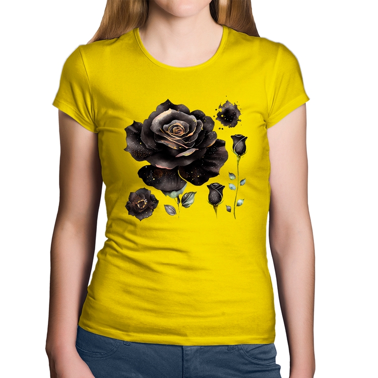 Baby Look Algodão Rosas negras - Amarela