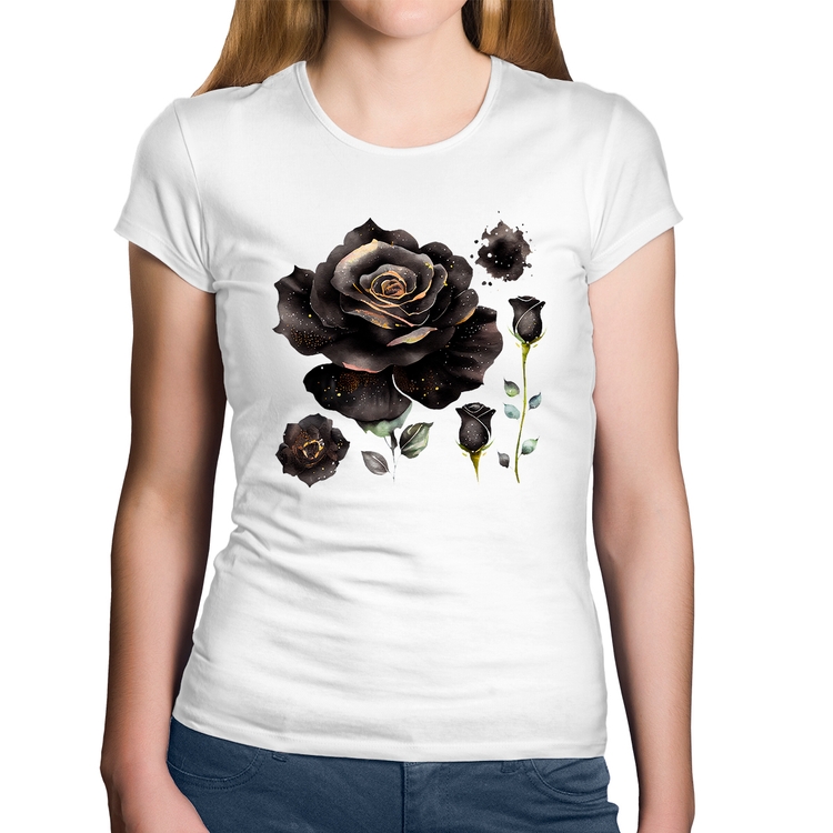 Baby Look Algodão Rosas negras - Branca