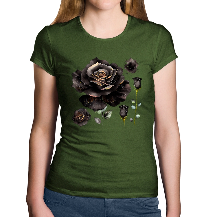 Baby Look Algodão Rosas negras - Musgo