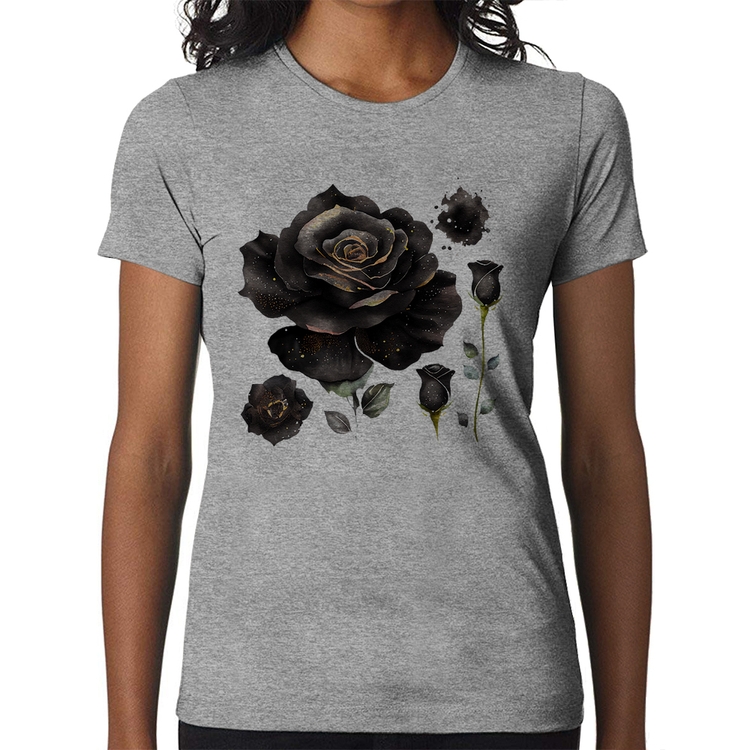 Baby Look Rosas negras - Cinza