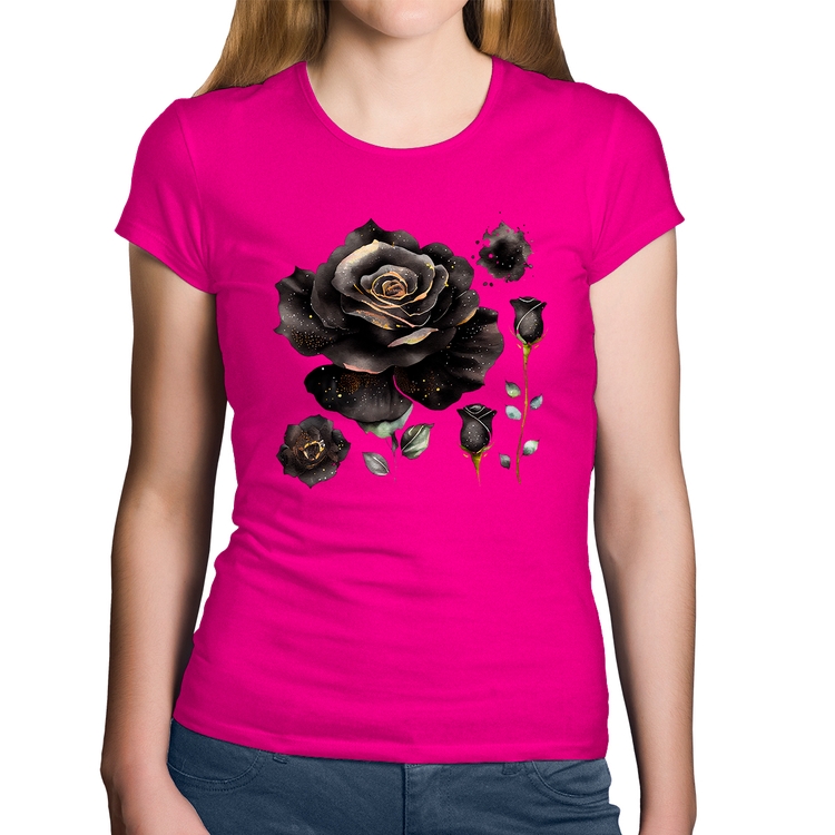 Baby Look Algodão Rosas negras - Rosa