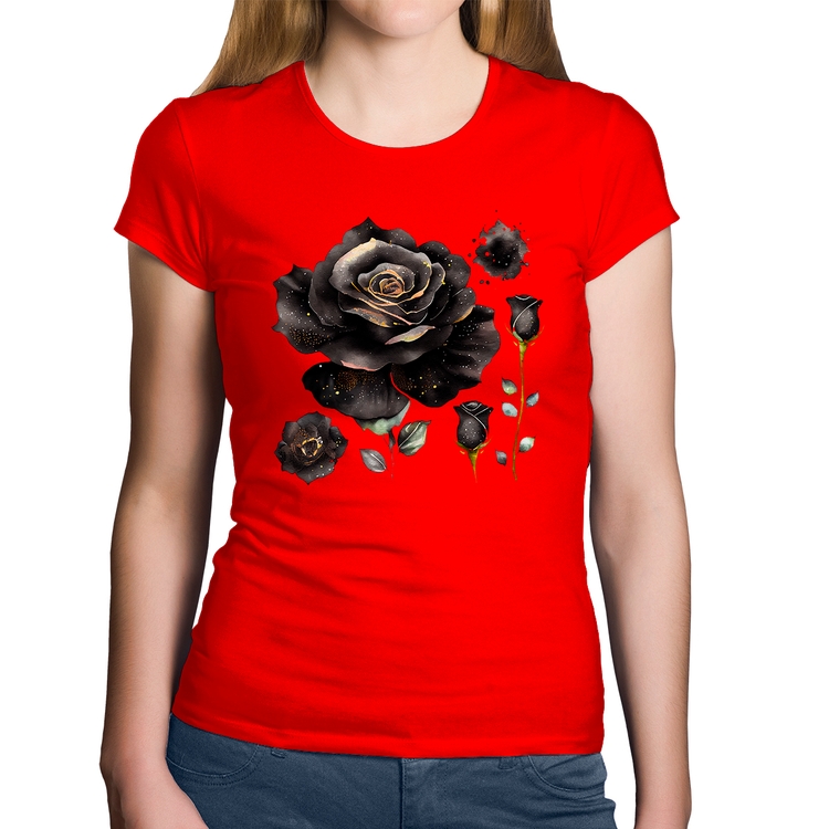 Baby Look Algodão Rosas negras - Vermelha