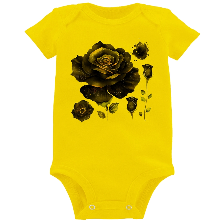 Body Bebê Rosas negras - Amarelo