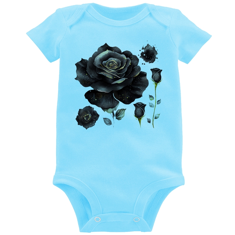 Body Bebê Rosas negras - Azul Bebê