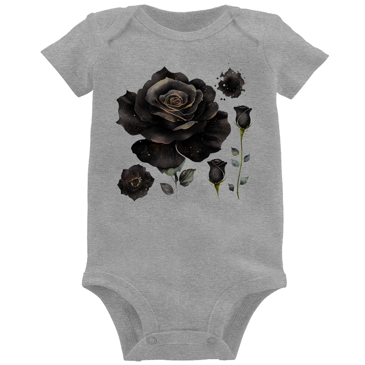 Body Bebê Rosas negras - Cinza
