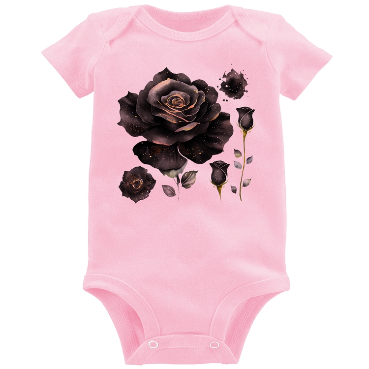 Body Bebê Rosas negras - Rosa Bebê