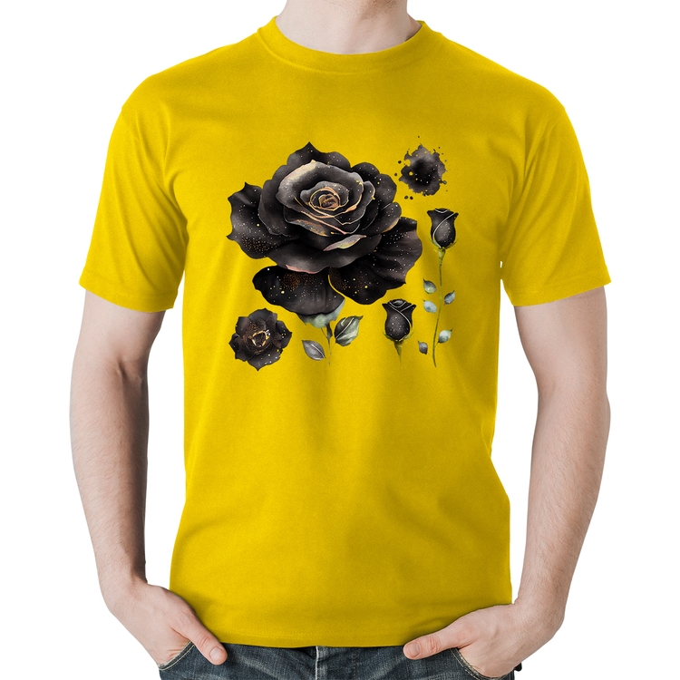 Camiseta Algodão Rosas negras - Amarela