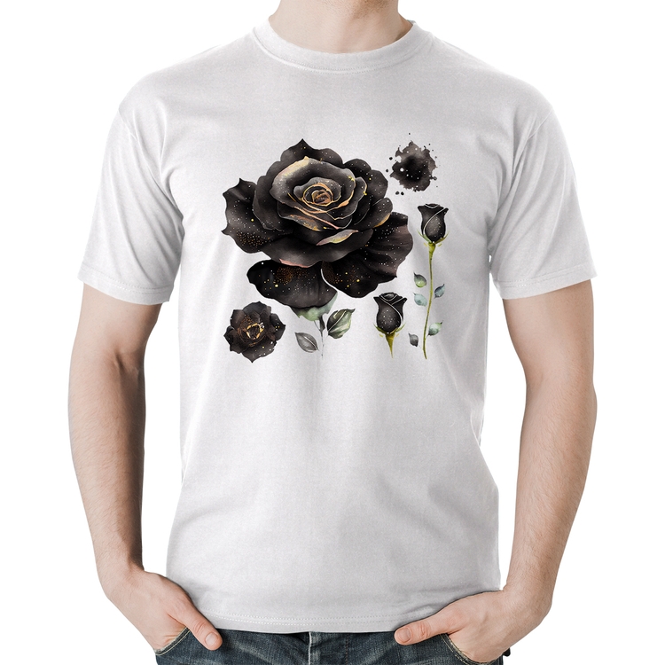 Camiseta Algodão Rosas negras - Branca