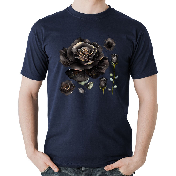 Camiseta Algodão Rosas negras - Marinho