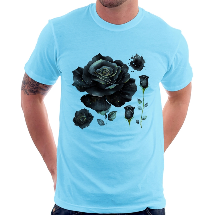 Camiseta Rosas negras - Azul Bebê
