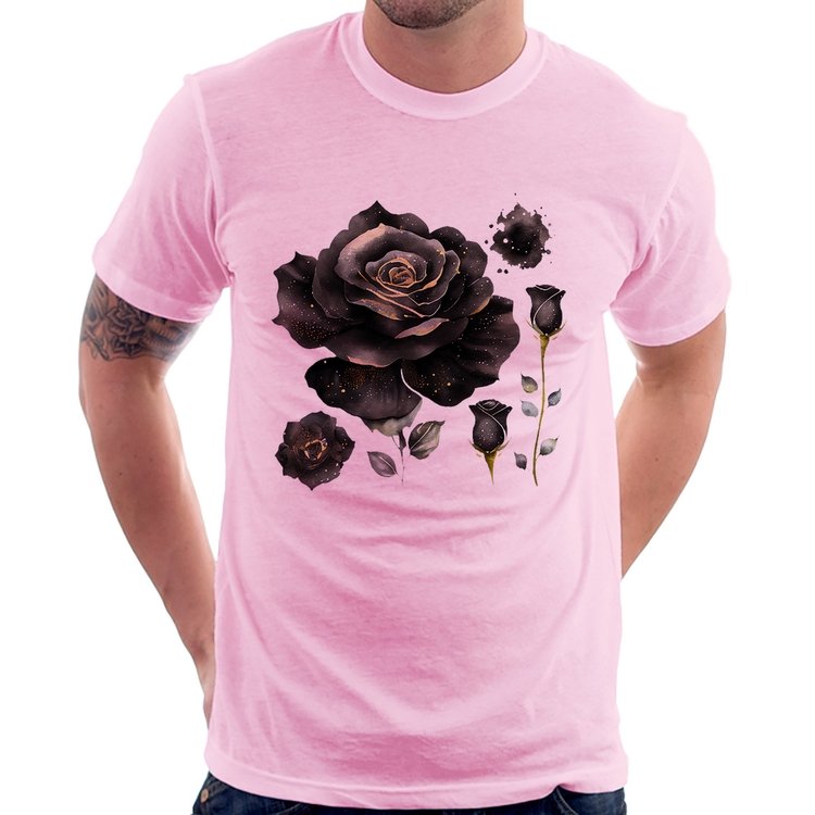 Camiseta Rosas negras - Rosa Bebê
