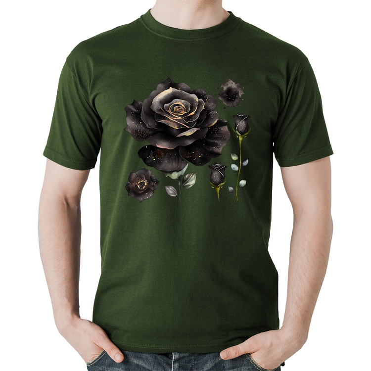 Camiseta Algodão Rosas negras - Musgo