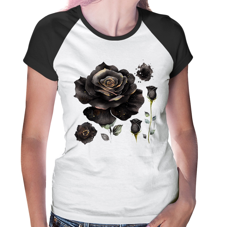 Baby Look Raglan Rosas negras
