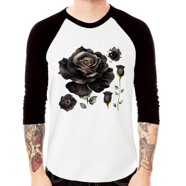 Camiseta Raglan Rosas negras Manga 3/4