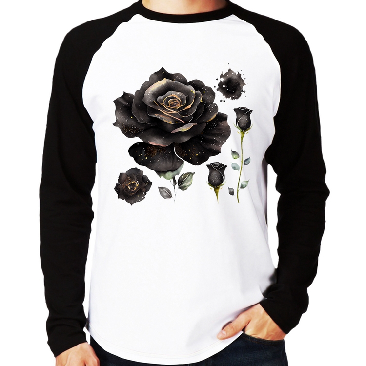 Camiseta Raglan Rosas negras Manga Longa