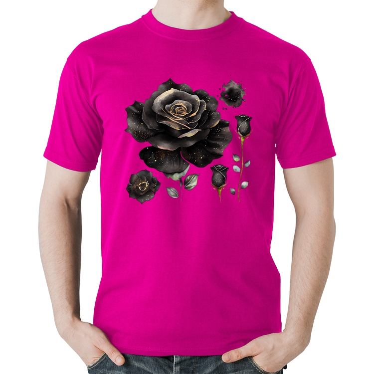 Camiseta Algodão Rosas negras - Rosa