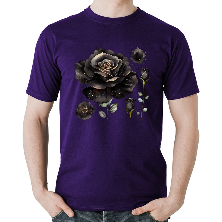 Camiseta Algodão Rosas negras - Roxa