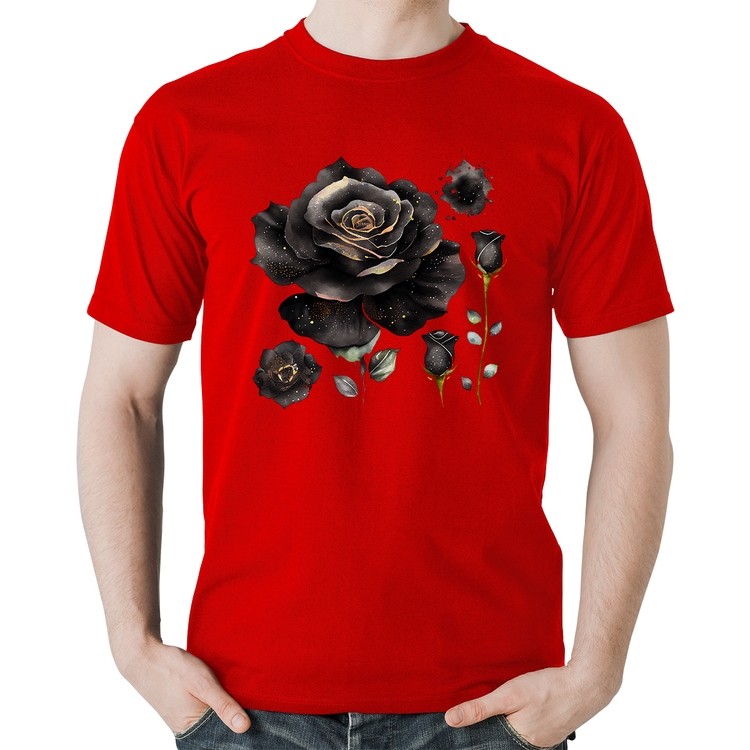 Camiseta Algodão Rosas negras - Vermelha