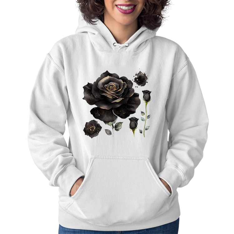 Moletom Feminino Rosas negras - Branco