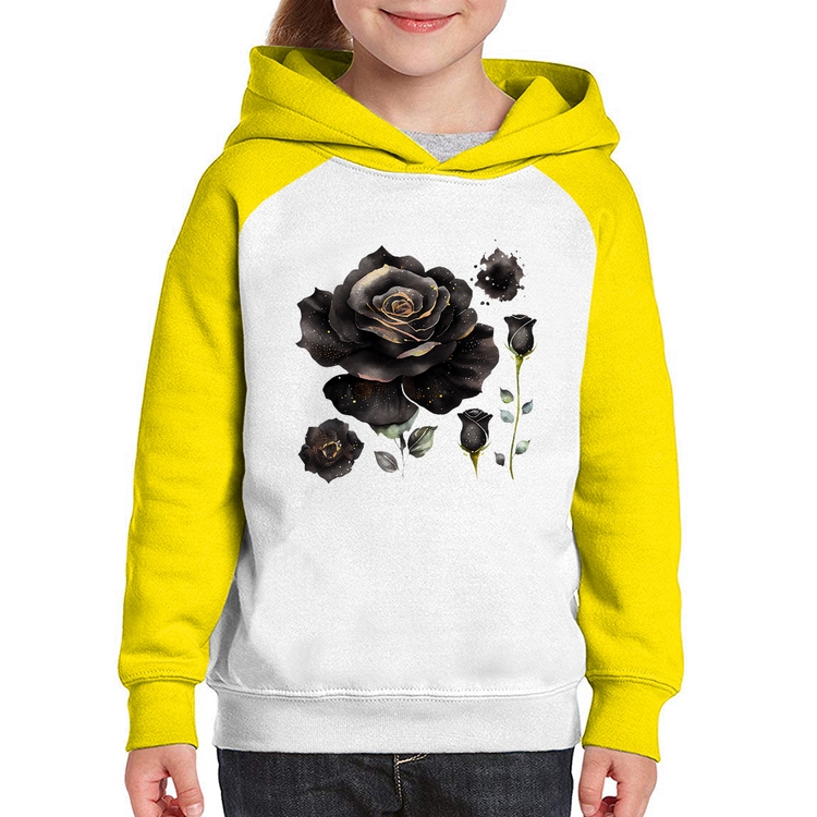 Moletom Infantil Rosas negras - Branco/Amarelo