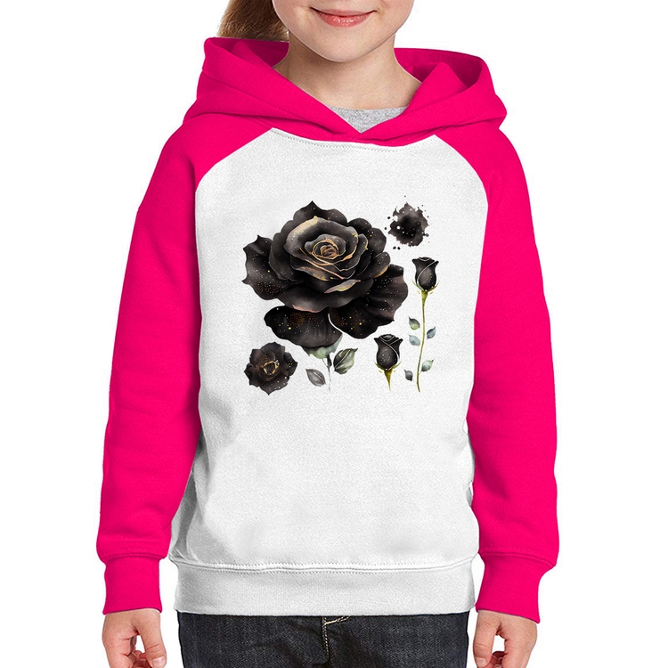 Moletom Infantil Rosas negras - Branco/Rosa