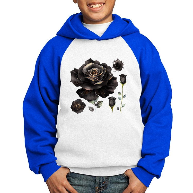 Moletom Infantil Rosas negras - Branco/Azul