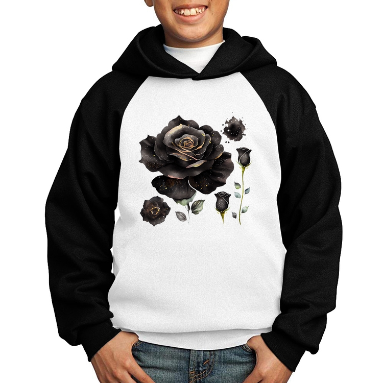 Moletom Infantil Rosas negras - Branco/Preto