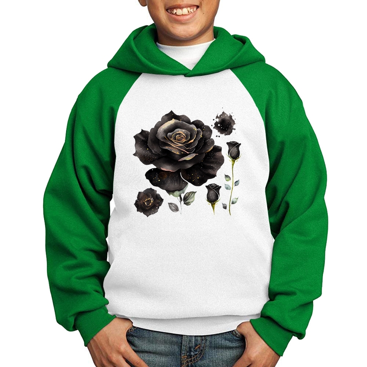 Moletom Infantil Rosas negras - Branco/Verde