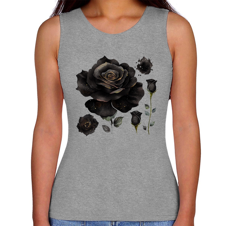 Regata Feminina Rosas negras - Cinza