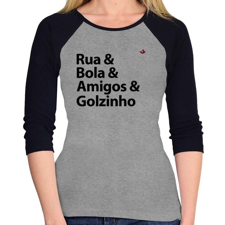 Baby Look Raglan Rua & Bola & Amigos & Golzinho Manga 3/4 - Cinza/Preto