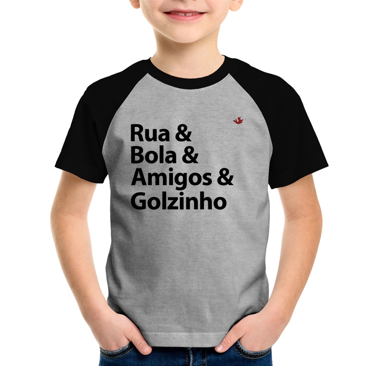 Camiseta Raglan Infantil Rua & Bola & Amigos & Golzinho - Cinza/Preto