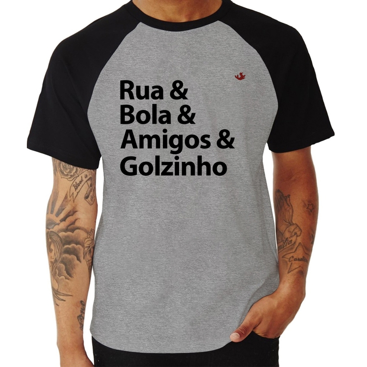 Camiseta Raglan Rua & Bola & Amigos & Golzinho - Cinza/Preto