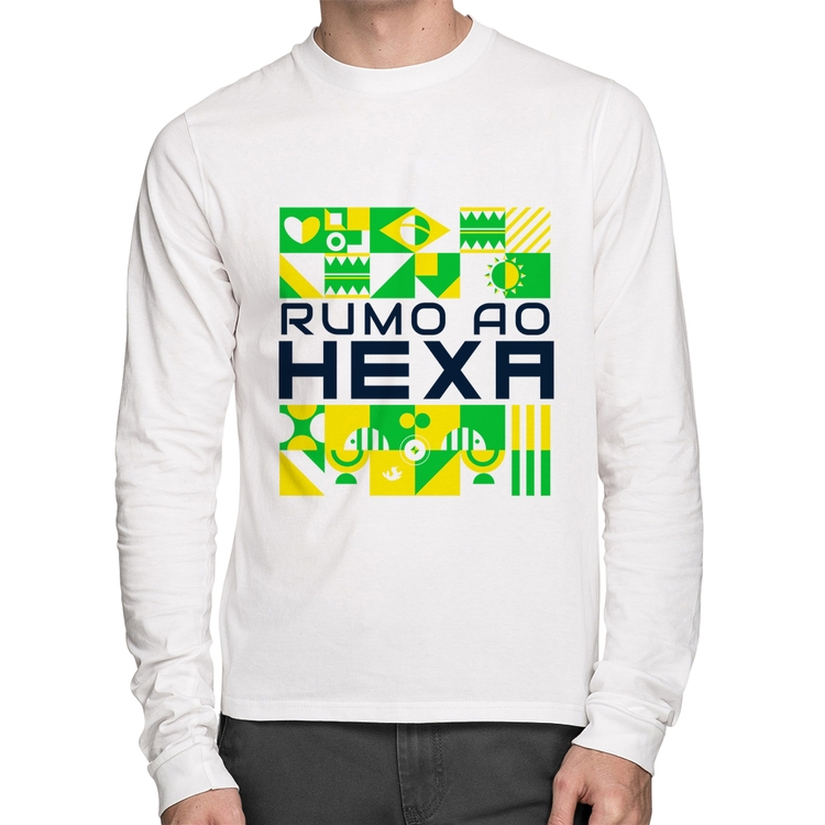 Camiseta Algodão Rumo ao Hexa Manga Longa - Branca