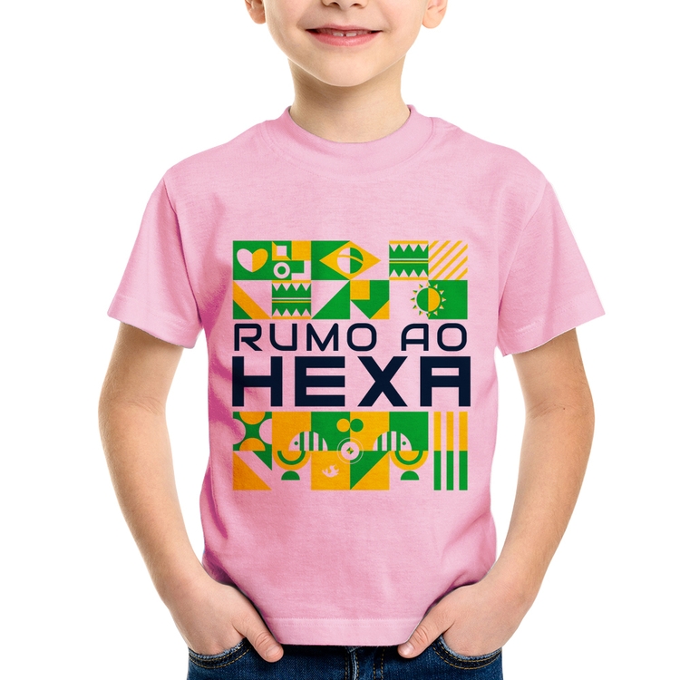 Camiseta Infantil Rumo ao Hexa - Rosa Bebê