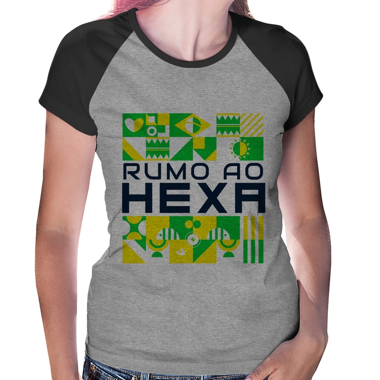 Baby Look Raglan Rumo ao Hexa - Cinza/Preto