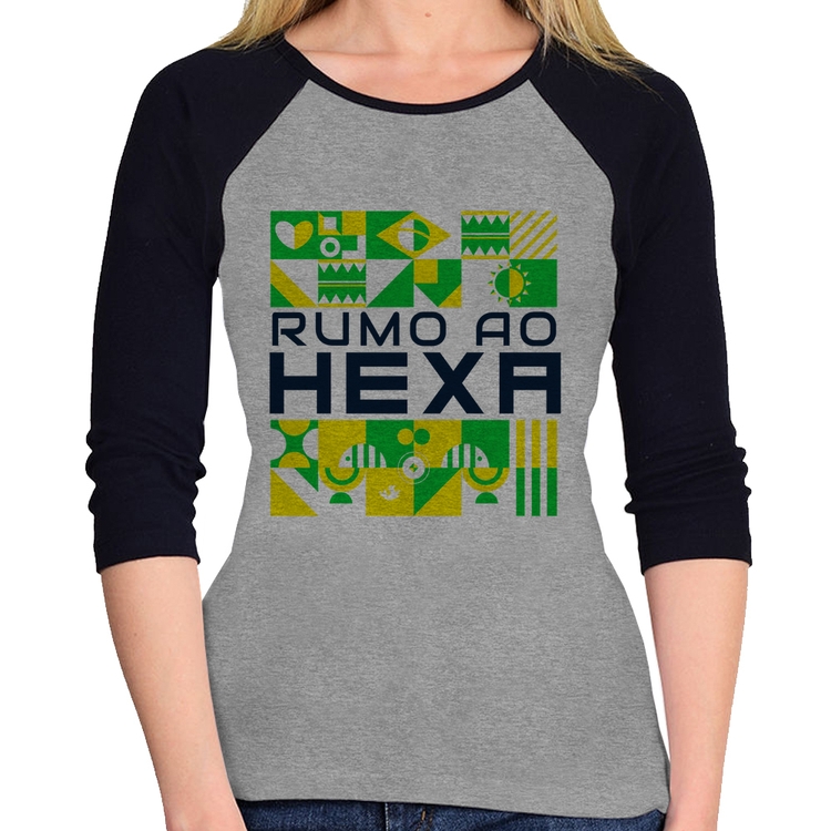 Baby Look Raglan Rumo ao Hexa Manga 3/4 - Cinza/Preto
